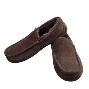 UGG Ascot Mens Espresso Brown Suede Moccasin Slippers Size 13 Sheepskin Lined
